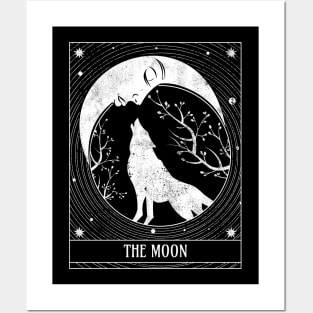 Tarot Card Distressed Crescent Moon And Wolf Posters and Art